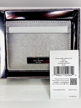 kate spade metallic silver cardholder wallet